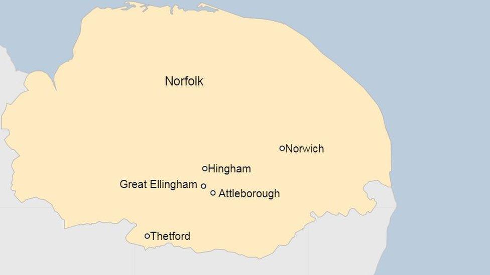 Map showing Great Ellingham in Norfolk