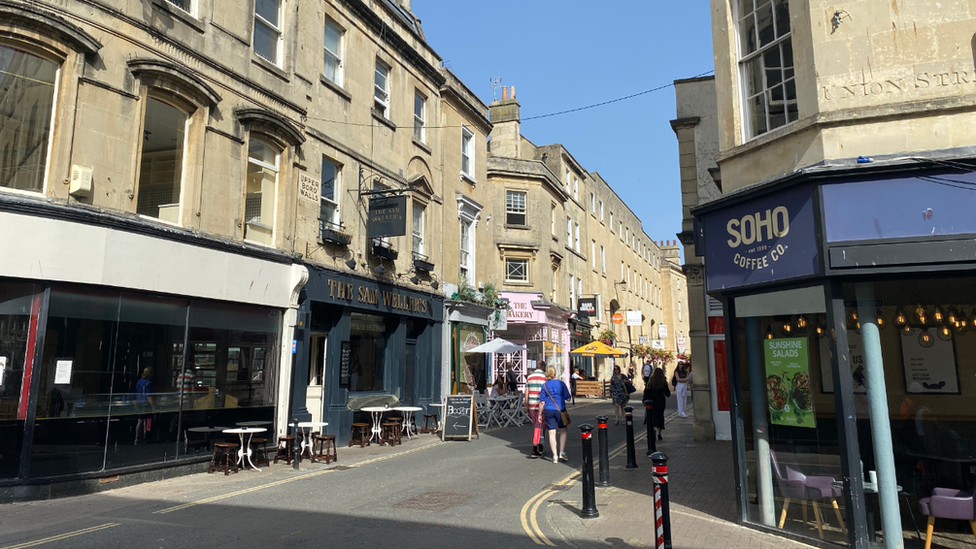 Street view of Upper Borough Walls in Bath