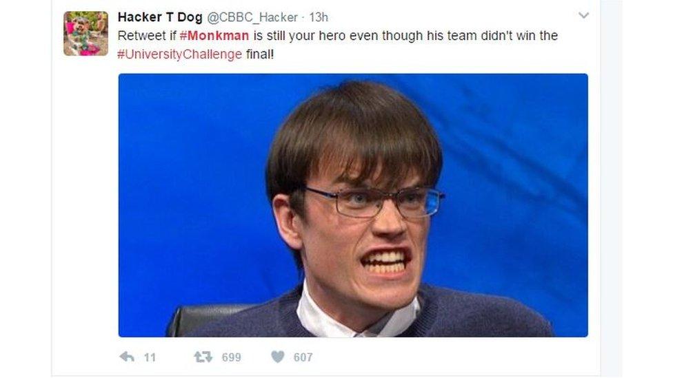 tweet reads: Monkman is still your hero even if his team didn't win the final