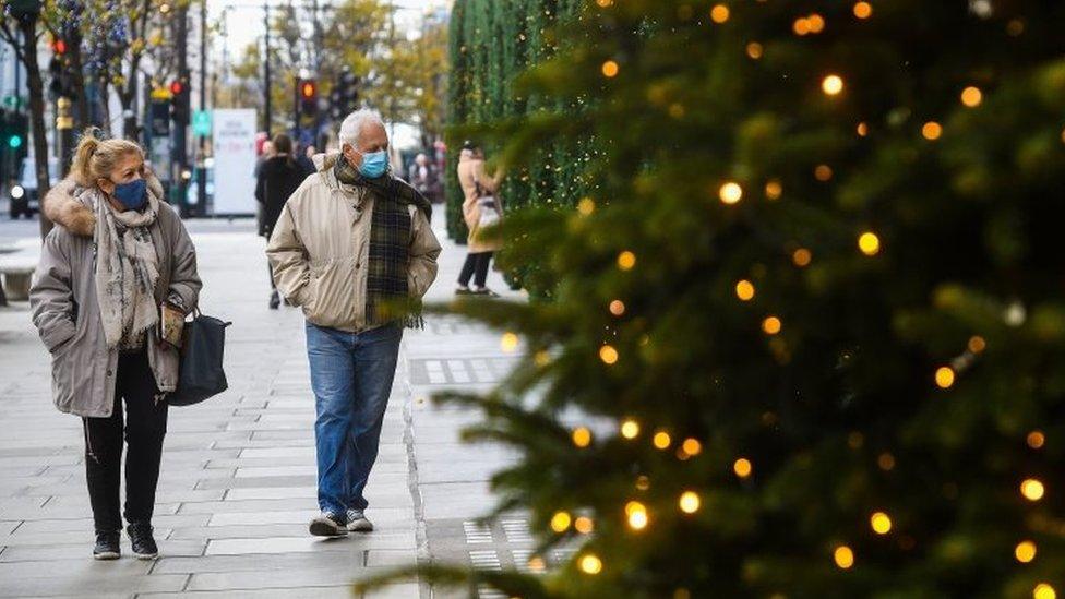 People looking at Christmas trees