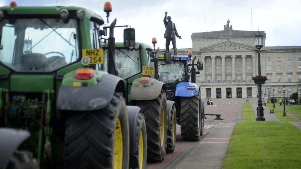 Tractors parked outside Stormont's Parliament Buildings