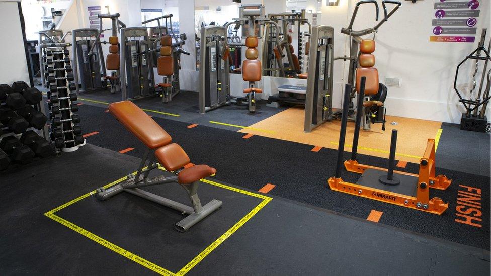 Oasis Gym in Stanford Le Hope prepares to reopen by installing social distancing signs