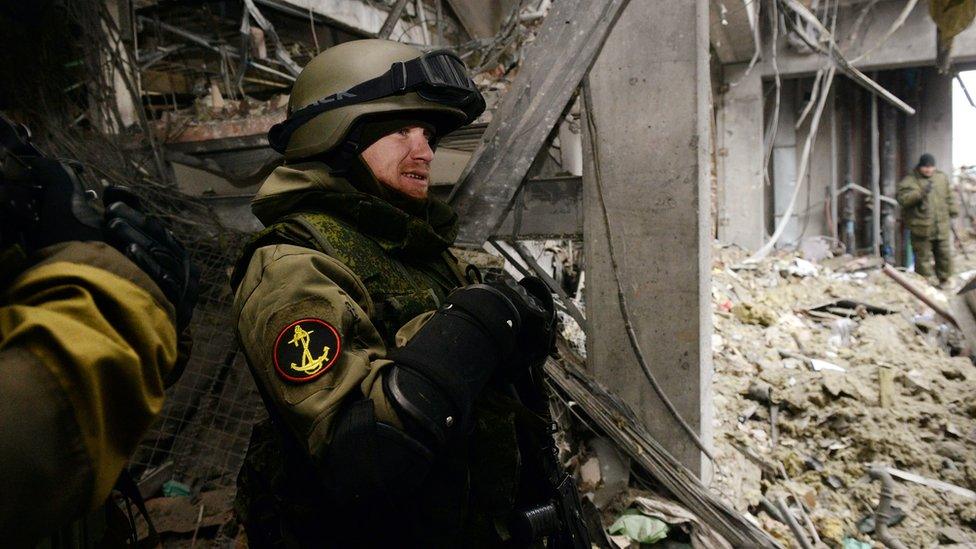 "Motorola" pictured in February 2015 in the ruins of Donetsk airport after heavy fighting