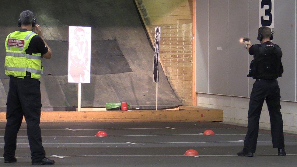 Firearms officers at Northamptonshire Police firing range