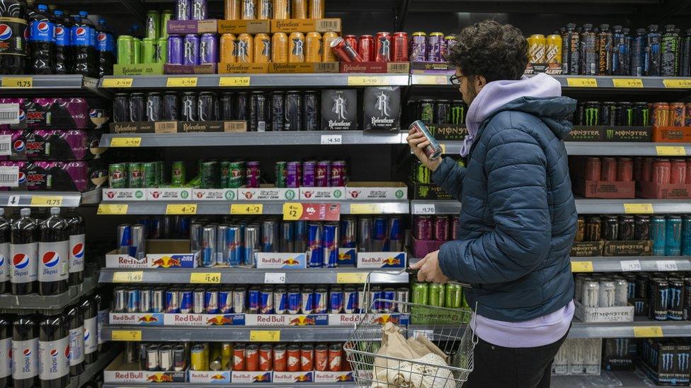 Energy drinks on a shelf