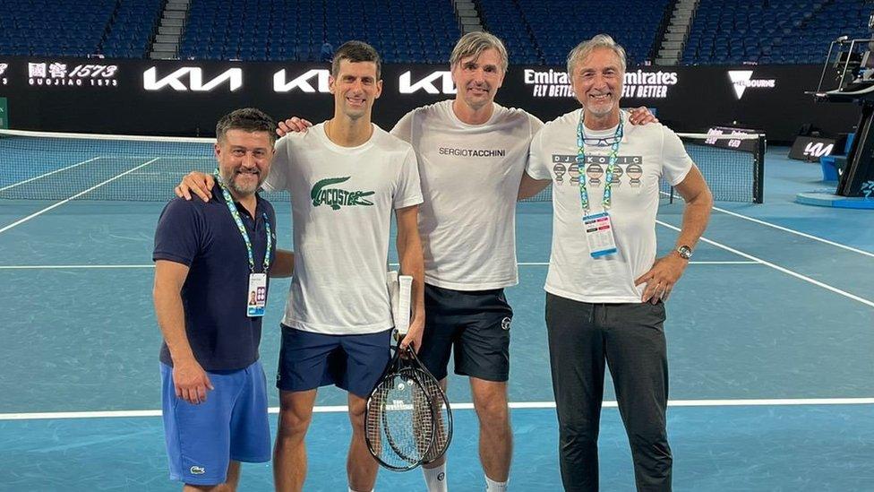 Novak Djokovic and his training and coaching team