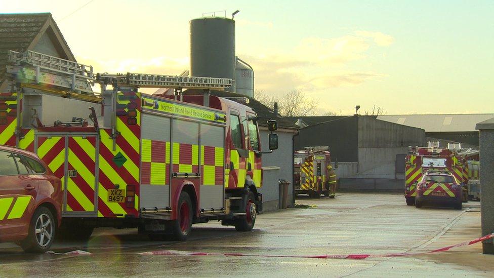 The Northern Ireland Fire and Rescue Service (NIFRS) said six of its crews are currently attending the scene at Ballinderry Road