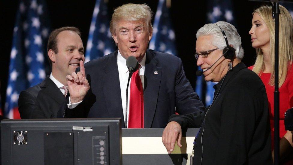 President Trump rehearsing a speech with a teleprompter