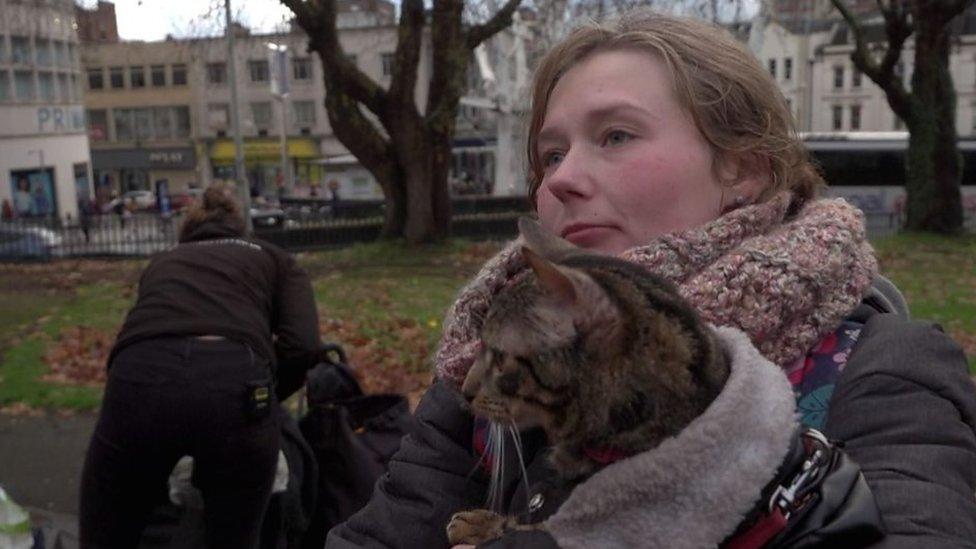 Homeless person with pets