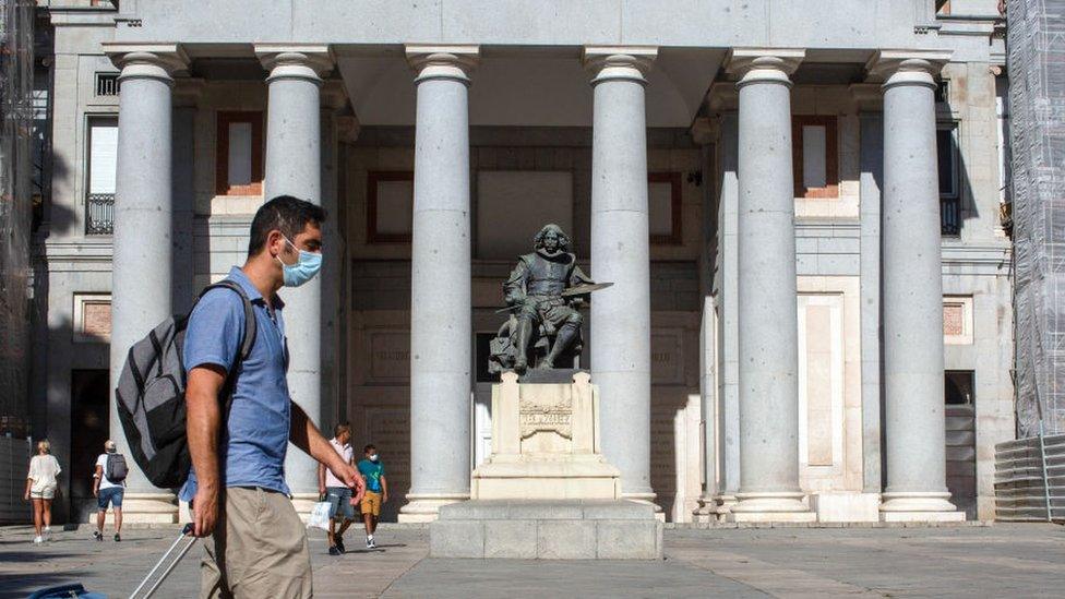 The Velazquez monument in front of the main entrance to the Prado Museum on the Paseo del Prado in Madrid