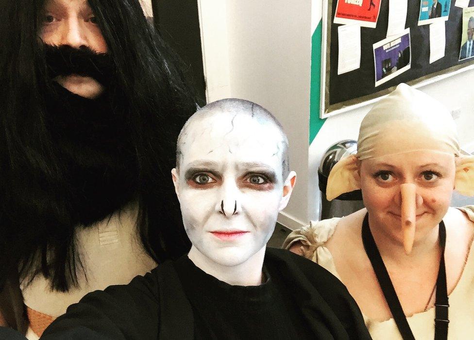 Miss Viney and her fellow teachers at school got into the spirit and got dressed up as Hagrid, Lord Voldermort and Dobby from Harry Potter