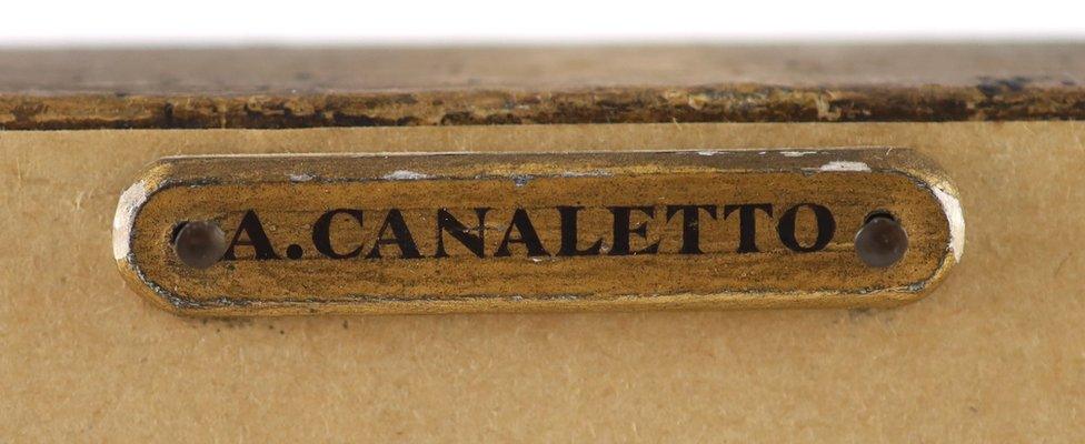 A name plate which reads: A. Canaletto