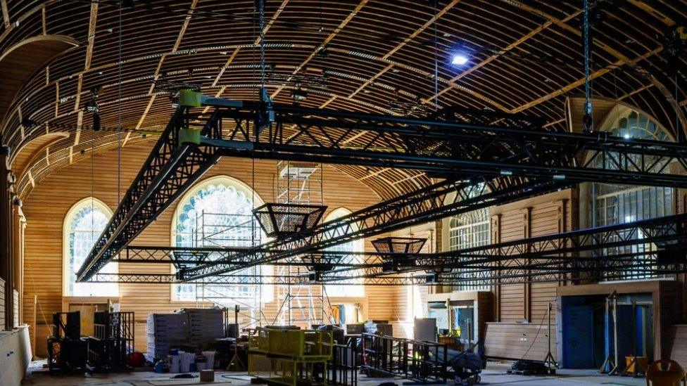 The inside of the corn exchange during restoration work