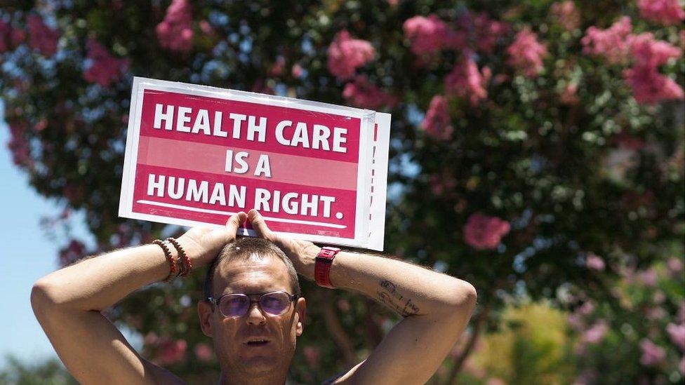 US healthcare protester