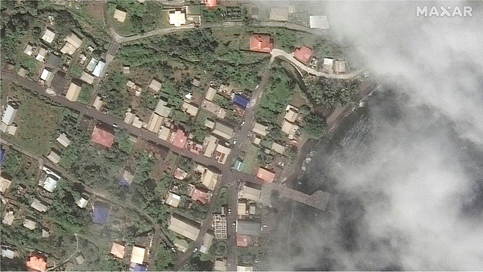 A satellite image shows Richmond Vale waterfront on Saint Vincent island before the volcanic eruption, Saint Vincent and the Grenadines, April 2, 2021 in this Maxar Technologies satellite image obtained by Reuters on April 13, 2021.