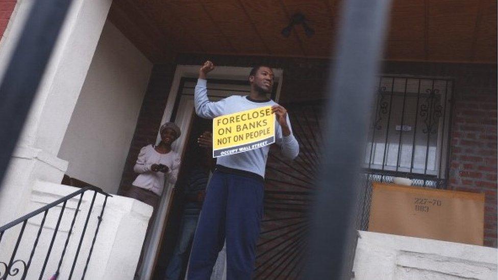 US man protests about foreclosures in 2011