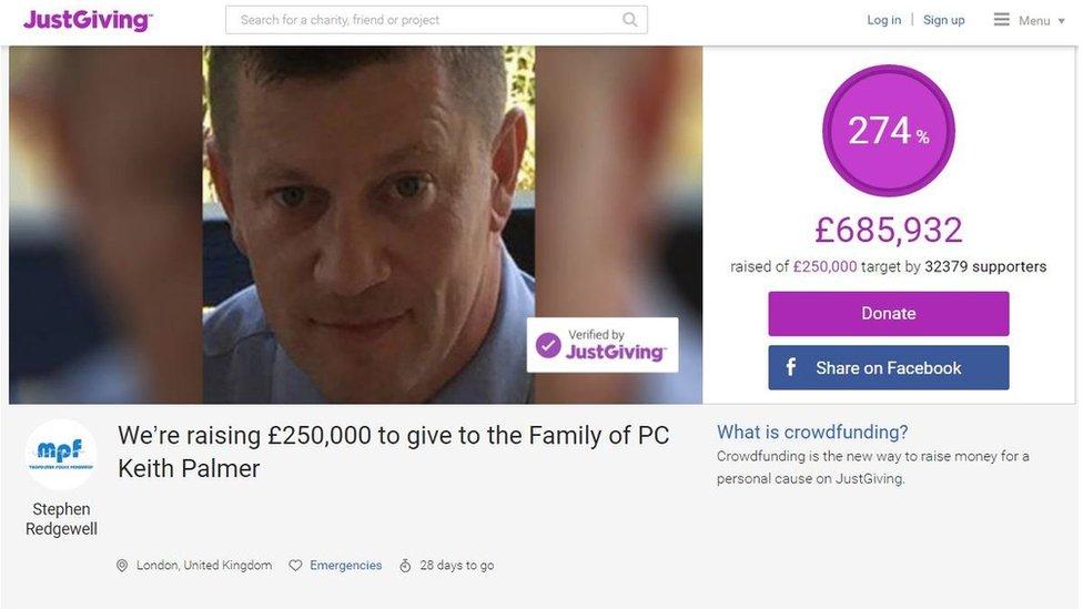 JustGiving screen