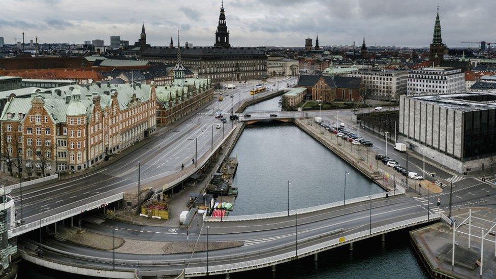 Deserted streets in Copenhagen on 1 April