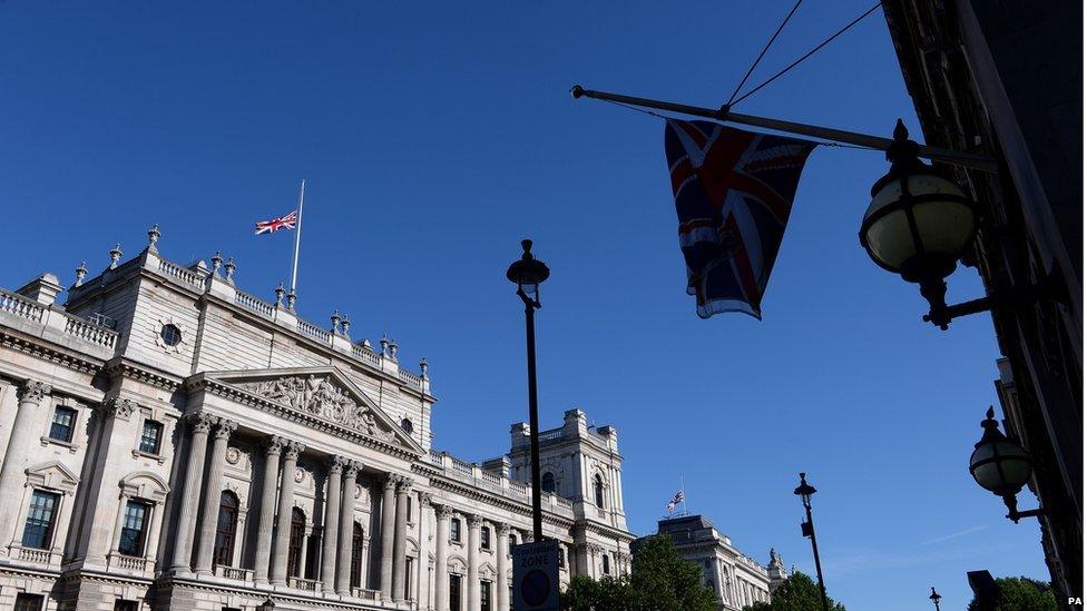 Flags at half mast in Whitehall