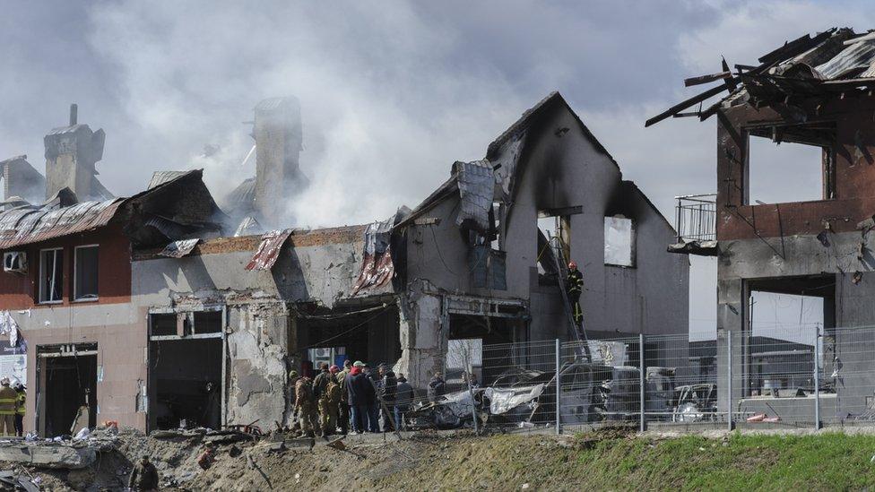 Buildings in Lviv on fire after being shelled