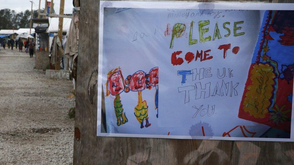 A homemade sign in Calais this week saying "Please come to UK"