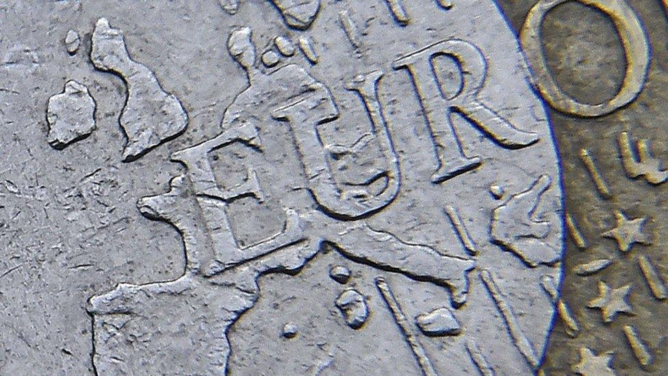 Detail of European map seen on euro coin