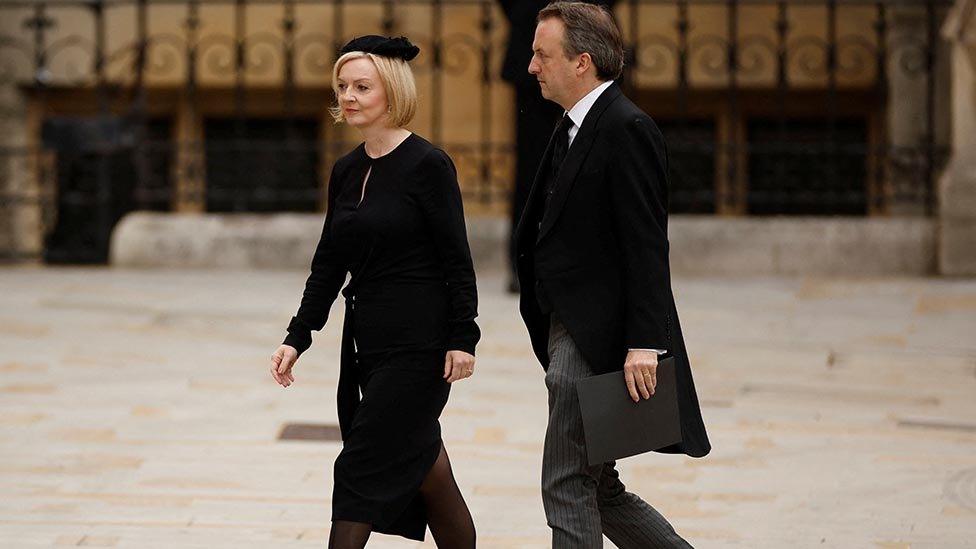 Prime Minister Liz Truss and her husband Hugh O'Leary arrive at Westminster Abbey