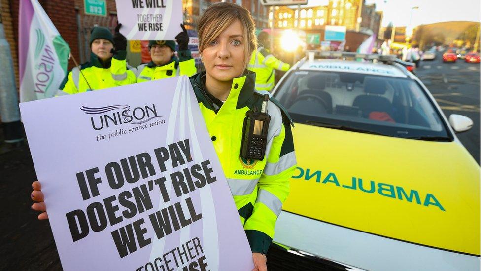 Striking ambulance workers on the picket line, Belfast, NI January 2023