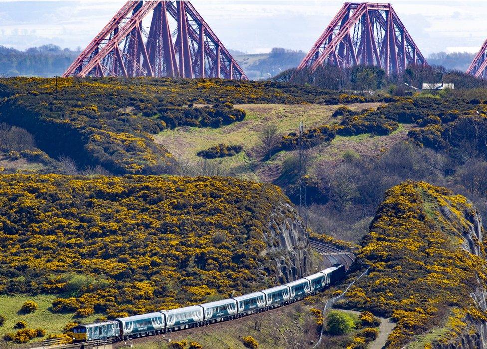 Caledonian sleeper after crossing the Forth Bridge