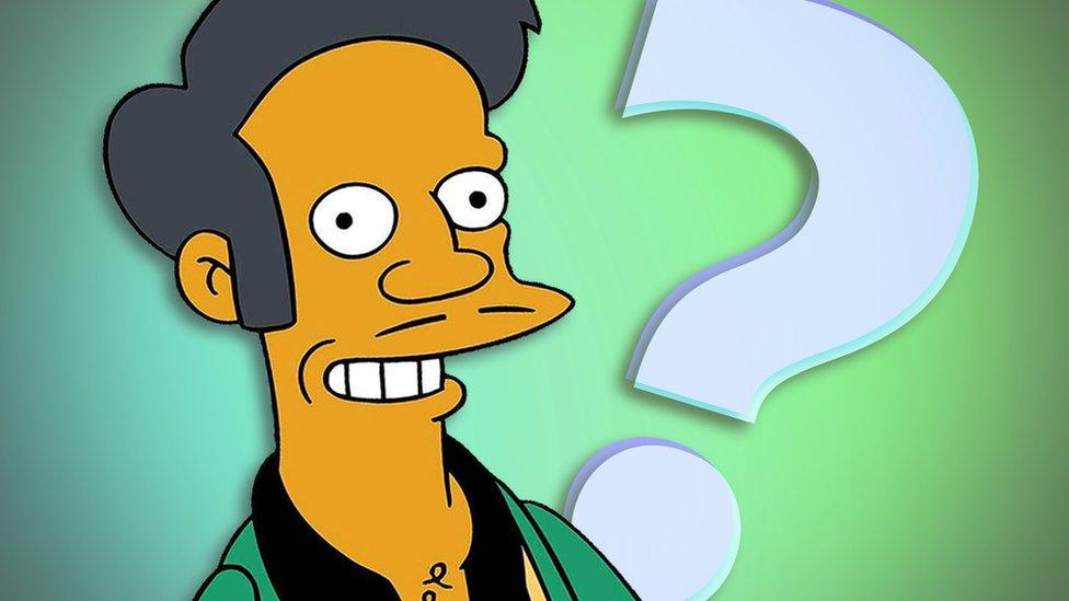 Apu - a character from The Simpsons - next to a question mark