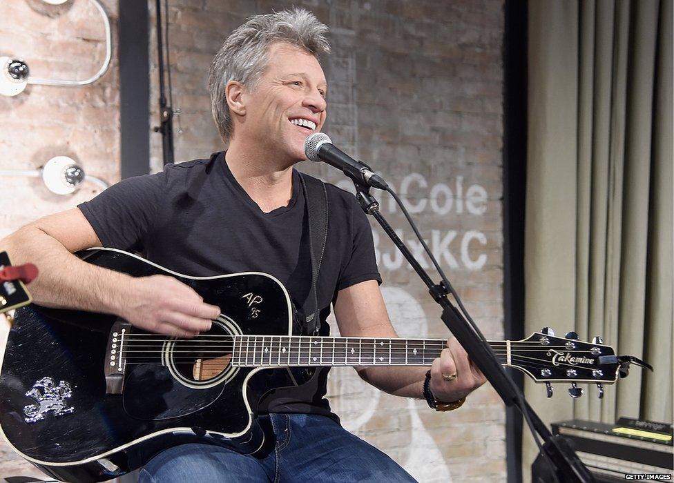 Jon Bon Jovi performs at the Jon Bon Jovi & Kenneth Cole Curated Acoustic Concert - Mercedes-Benz Fashion Week Fall 2015 on 12 February 2015 in New York City