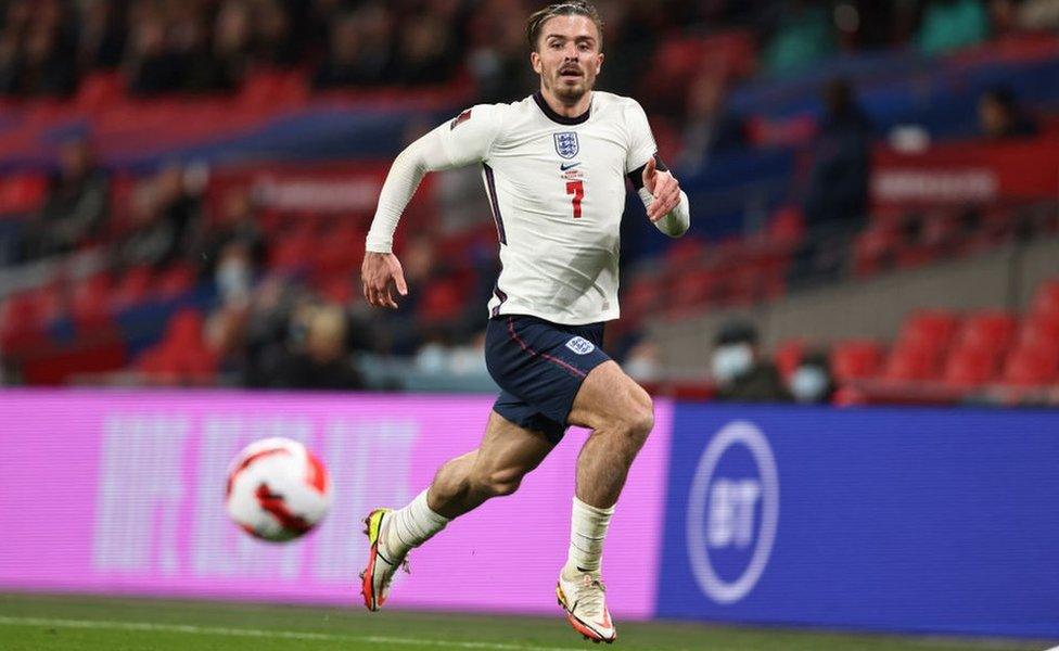 Jack Grealish during the World Cup qualifier match between England and Hungary at Wembley on 12 October