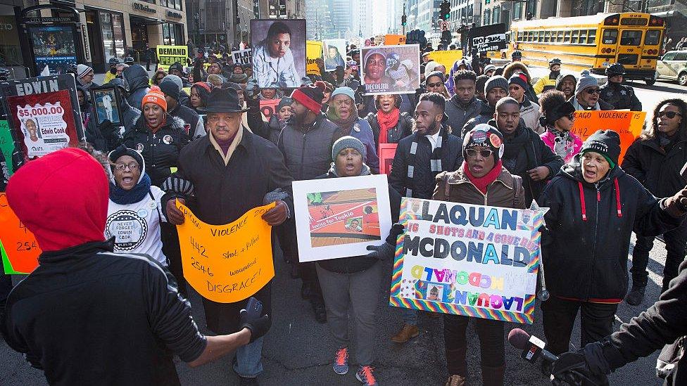 Protesters march in Chicago after the city released dashcam footage showing Laquan McDonald's death.