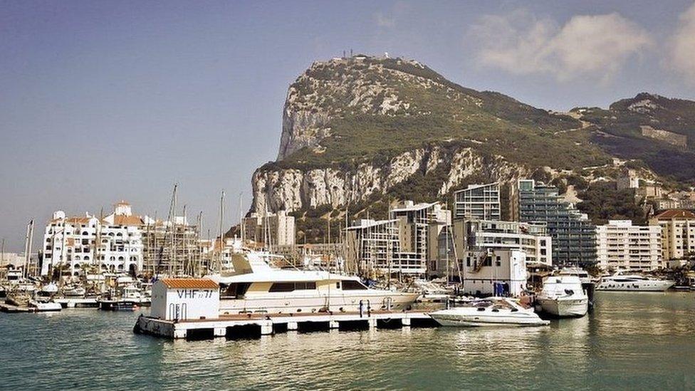 View of the marina in front of the Rock of Gibraltar