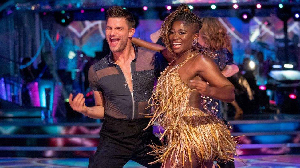 Clara Amfo and dance partner Aljaz Skorjanec during the Strictly series 18 launch show