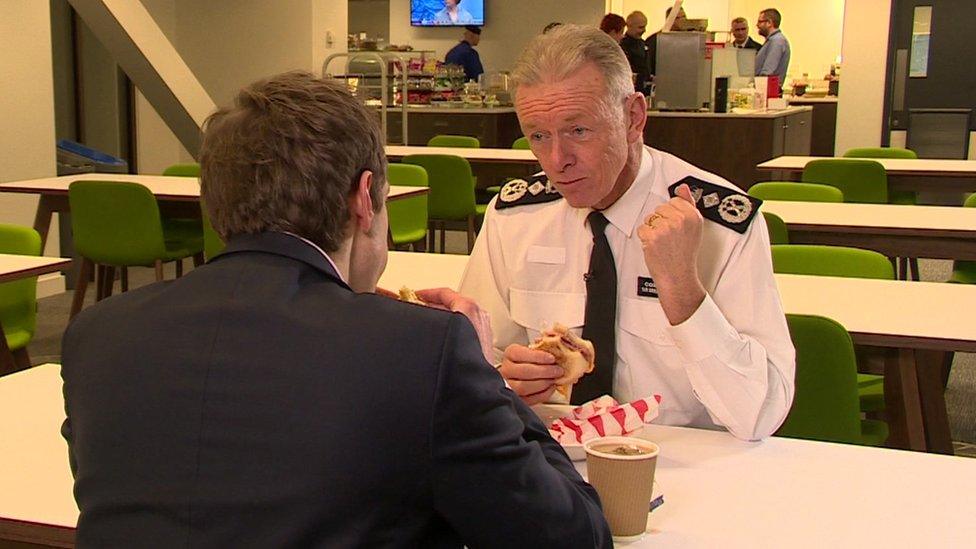 Nick Beake with Sir Bernard Hogan-Howe in the Met canteen