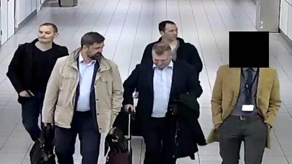 CCTV footage of four suspects travelling to the Netherlands on diplomatic passports earlier this year