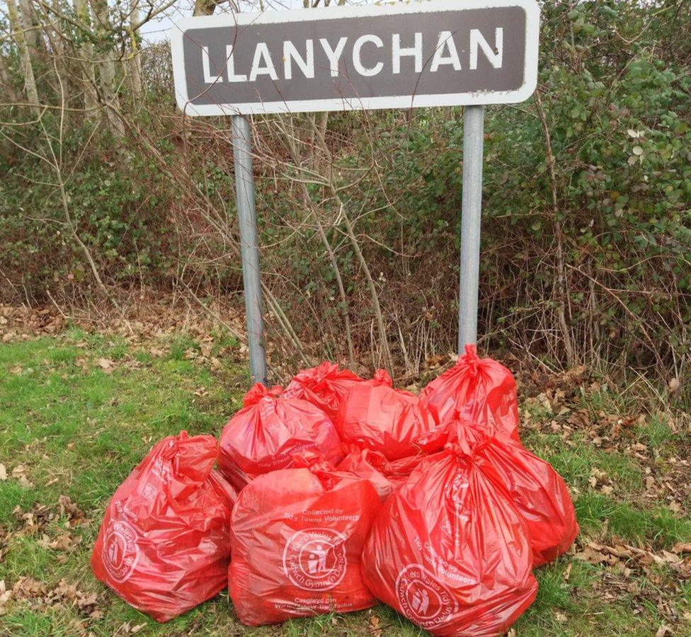 Some of the waste bags filled by Alison Henshaw and other volunteers