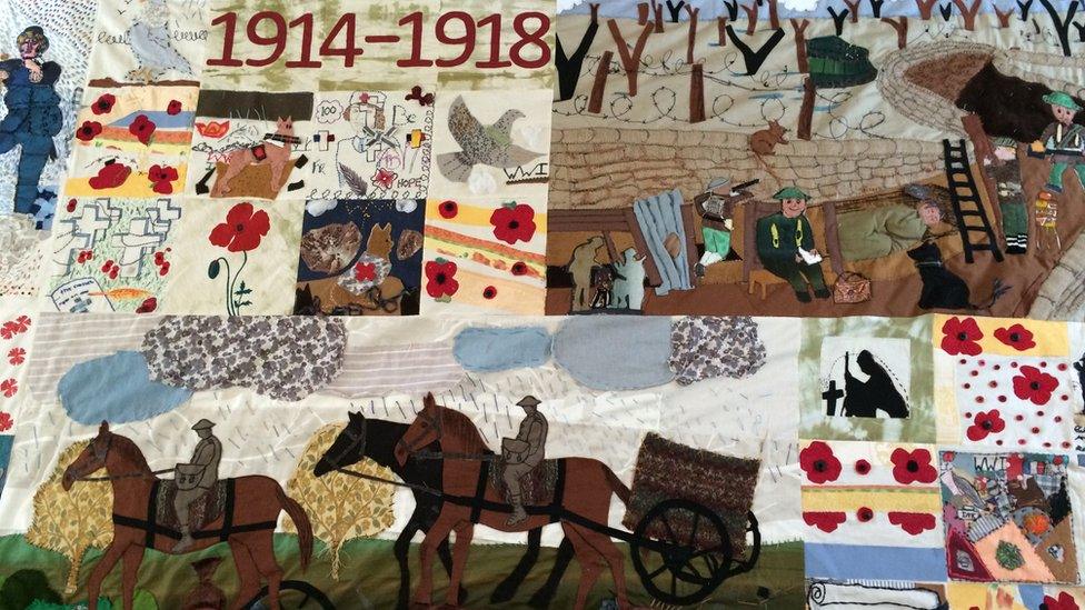 One of the quilts commemorating World War One