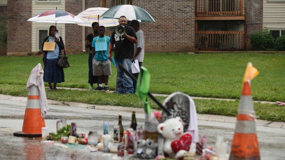 A temporary memorial marks the location where Brown was shot (file image)