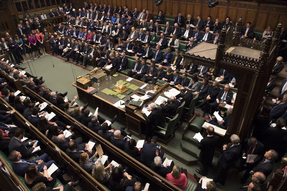 A wide shot of the House of Commons