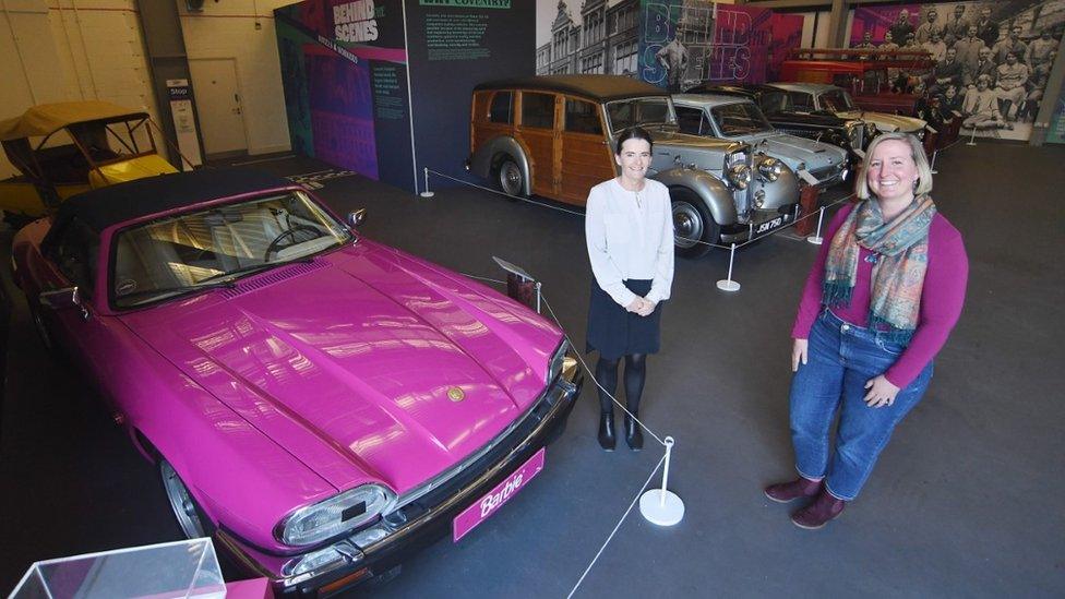 Marguerite Nugent (left) and Megan Nass (right) by Barbie's car