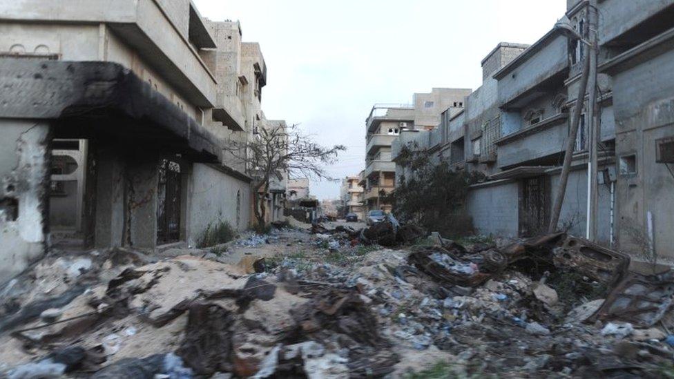 Damaged buildings near Benghazi (23 February 2016)