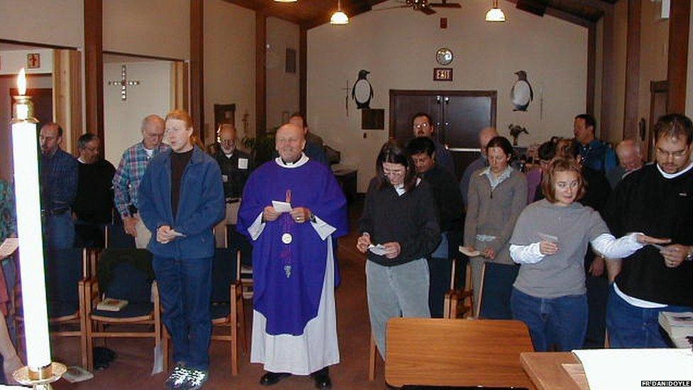 Father Dan Doyle leads a service in the Chapel of the Snows