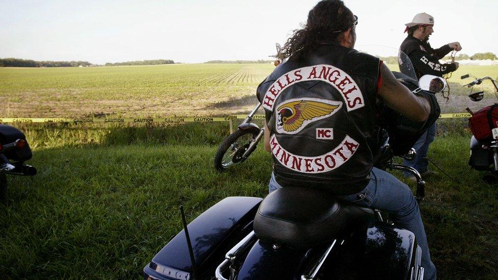 Hells Angels members on Harley-Davidson bikes in Illinois, US. File photo