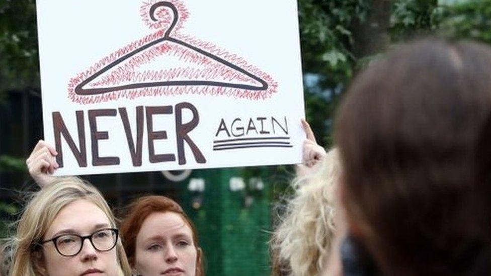 Pro-choice campaigners protesting outside the US embassy