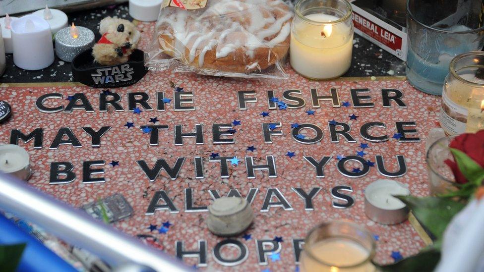 Carrie Fisher's makeshift Star on the Hollywood Walk Of Fame during "A Fan Tribute To Our Beloved Princess Leia" held in the Courtyard at TCL Chinese Theatre on December 31, 2016