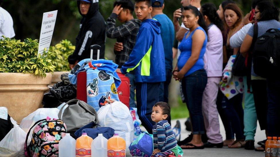 Queue at shelter in Estero, Florida