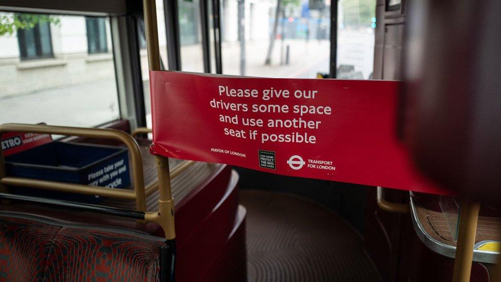 Social distance sign on bus