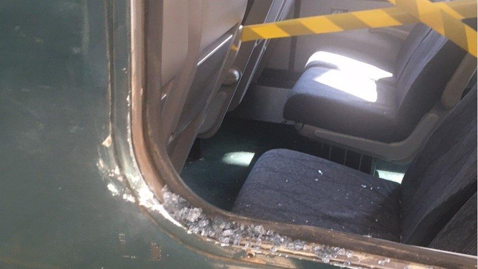 Shattered train window